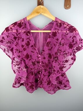 Forever 21 Fuchsia Floral Sheer Peplum Blouse